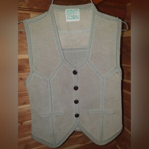 Vintage 60s Sears Jr Bazaar Beige Suede And Knitted Vest with Button Detail